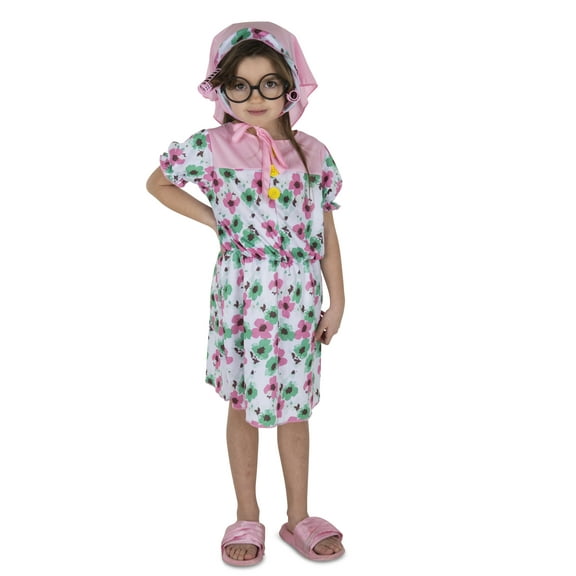 Dress Up America Granny Costume for Girls - Dress, Scarf, and Hair Rollers Grandma Set for Kids