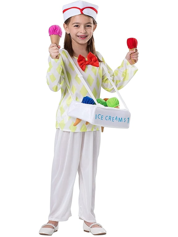 Ice Cream Vendor Costume for Kids - Product Comes Complete with: Shirt, Pants, Ice Cream Tray, Six Cones and Hat Toddler 4