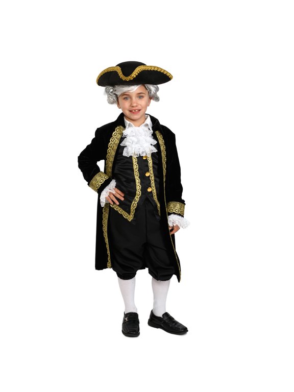 George Washington Costume for Boys, Kids Colonial Founding Fathers Historical Dress up Outfit, Black, Medium