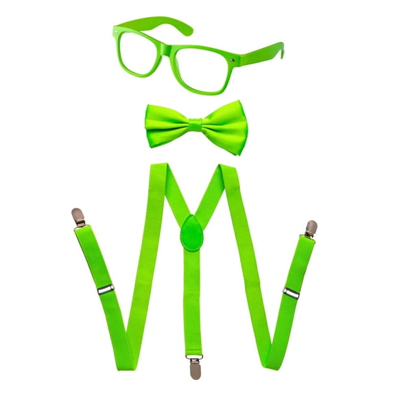 Dress Up America Kids Suspenders Bow Tie and Sunglasses Costume Accessory Set, 3 Piece (Green)