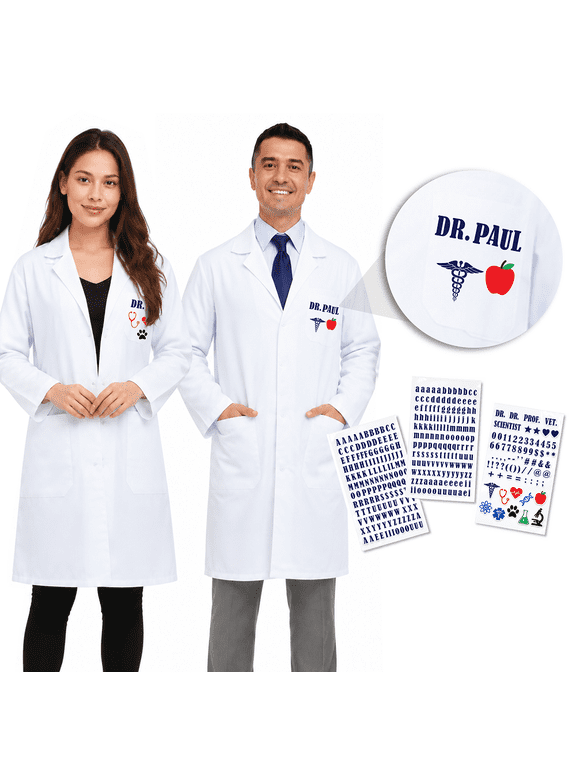 Adults Unisex Doctor Lab Coat, White, Customizable Lightweight, Machine-Washable, Costume, 3 Pockets