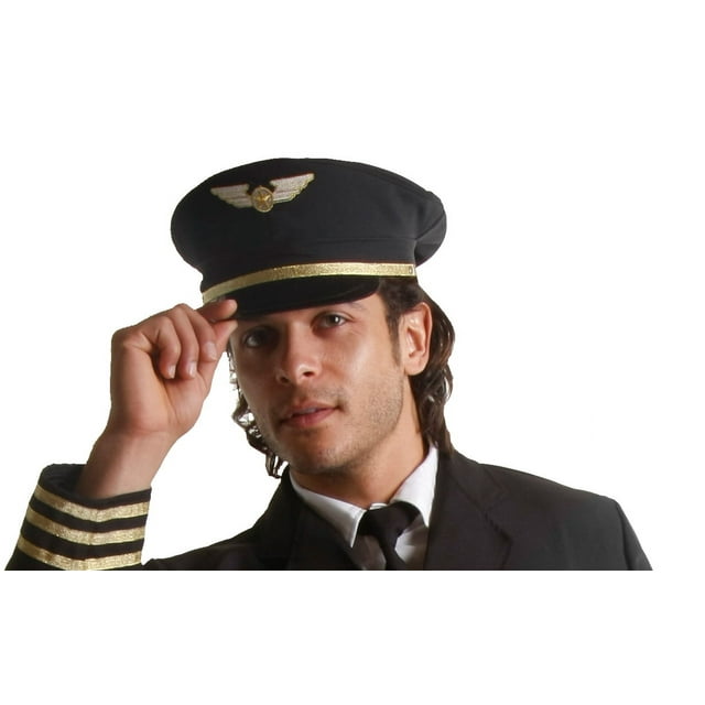 Dress Up America Pilot Hat Black Airline Captain Cap Pilot Costume