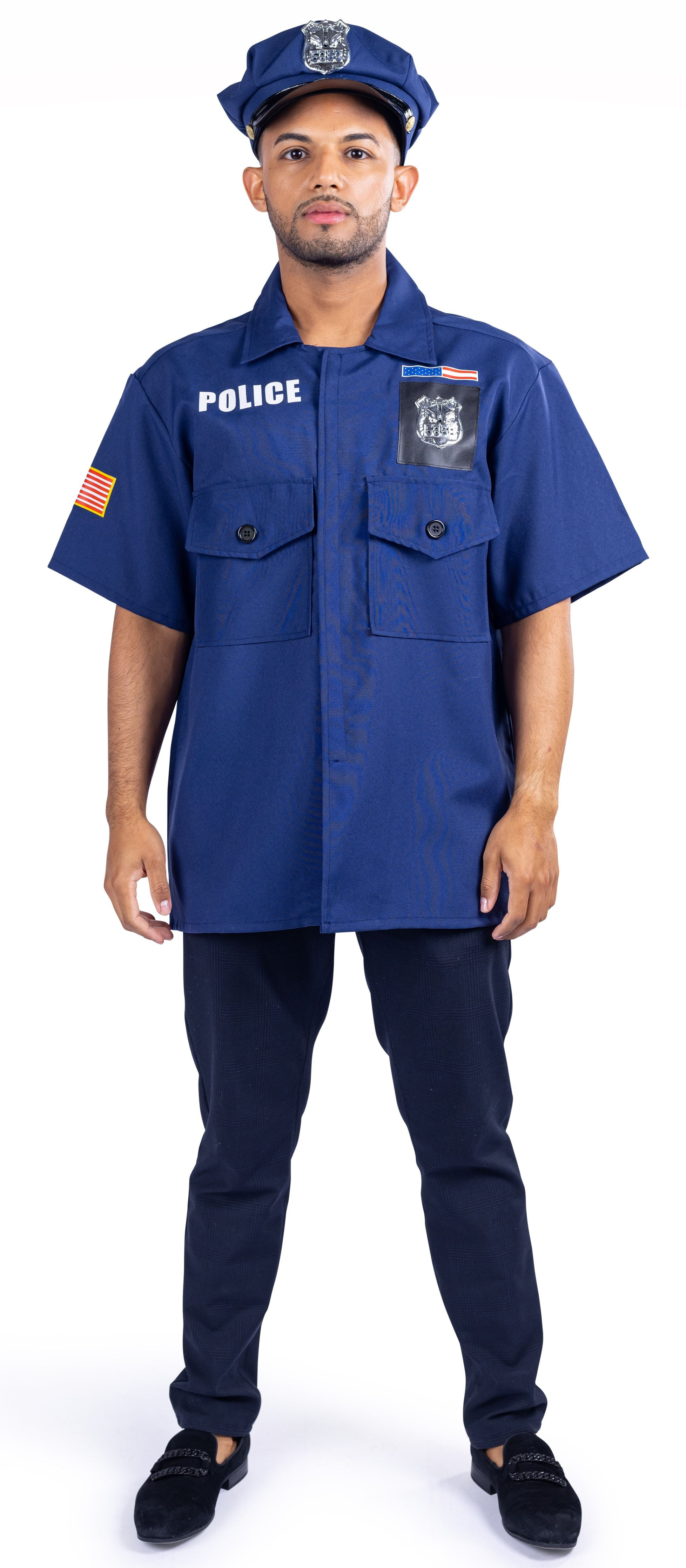 Dress-Up-America Police Costume for Adults - Cop Costume for Men - Police  Officer Shirt and Cap - One size