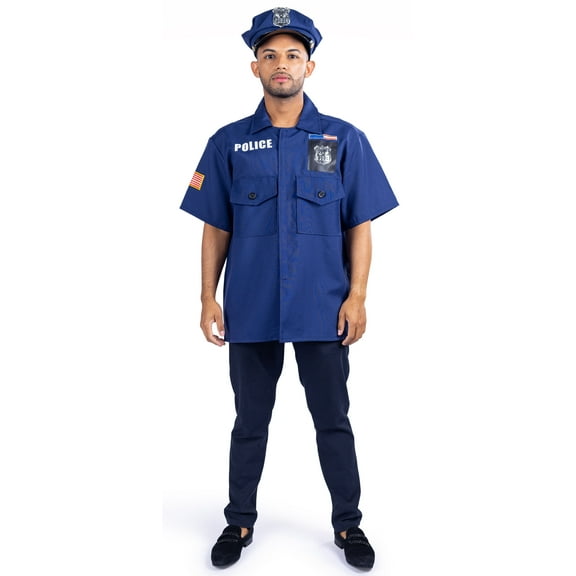 Dress-Up-America Police Costume for Adults - Cop Costume for Men - Police Officer Shirt and Cap - One size