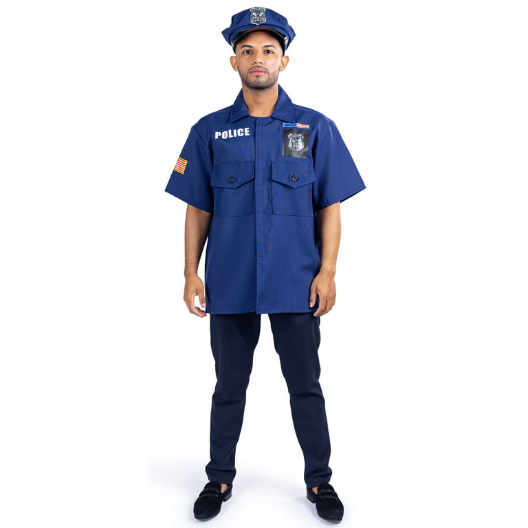 Dress-Up-America Police Costume for Adults - Cop Costume for Men - Police  Officer Shirt and Cap - One size 