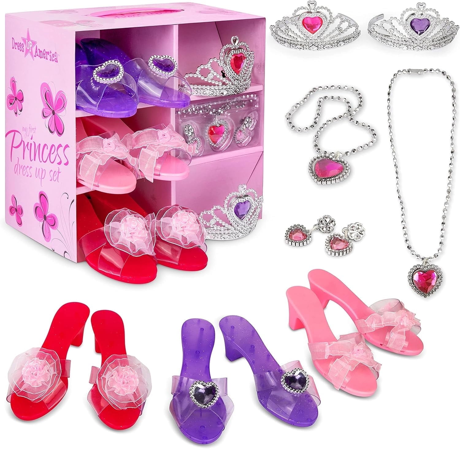 Dress Up America Princess Dress Up Set for Girls Princess Shoes, Crown & Jewelry