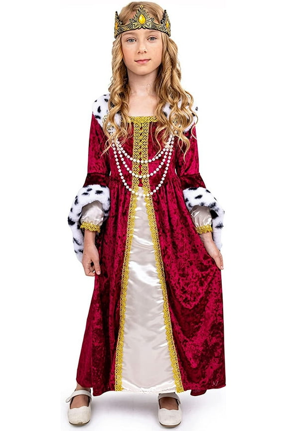 Dress-Up-America Queen Costume for Girls - Kids Renaissance Princess Costume - Royal Gown and Crown Set