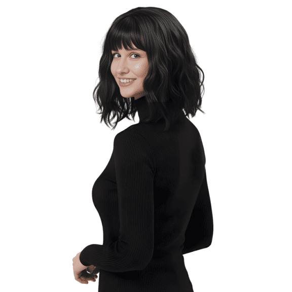 Dress Up America Short Wavy Bob Wig with Bangs –Soft Loose Waves, Realistic Bob Wavy Wig with Bangs