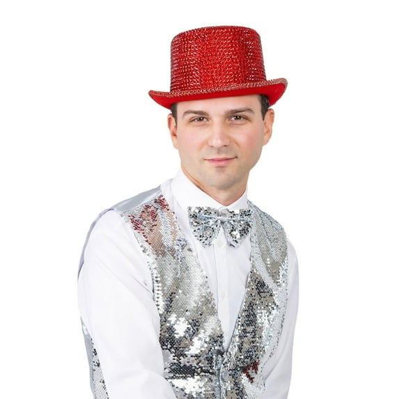 Dress-Up-America Top Hats for Men and Women - Rhinestone Top Hat for Adults - Elegant Costume Magician Hat (Red)