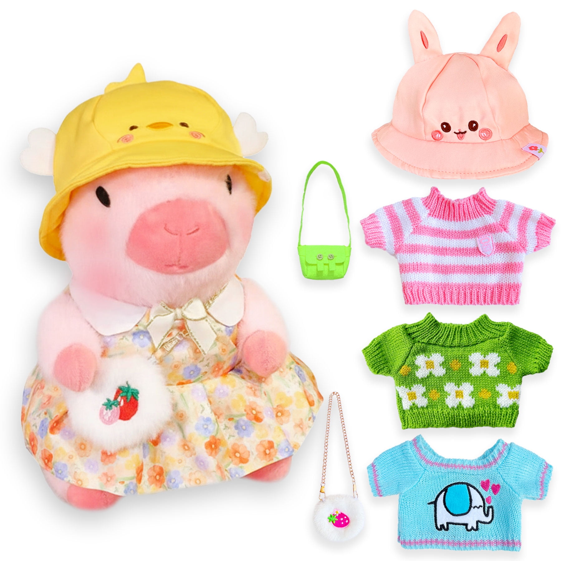 Dress-Up Capybara Plush Toy, 10.2 in Capybara Stuffed Animal with 8/9/10 Clothes & Accessories , Soft Plushie Gift for Kids