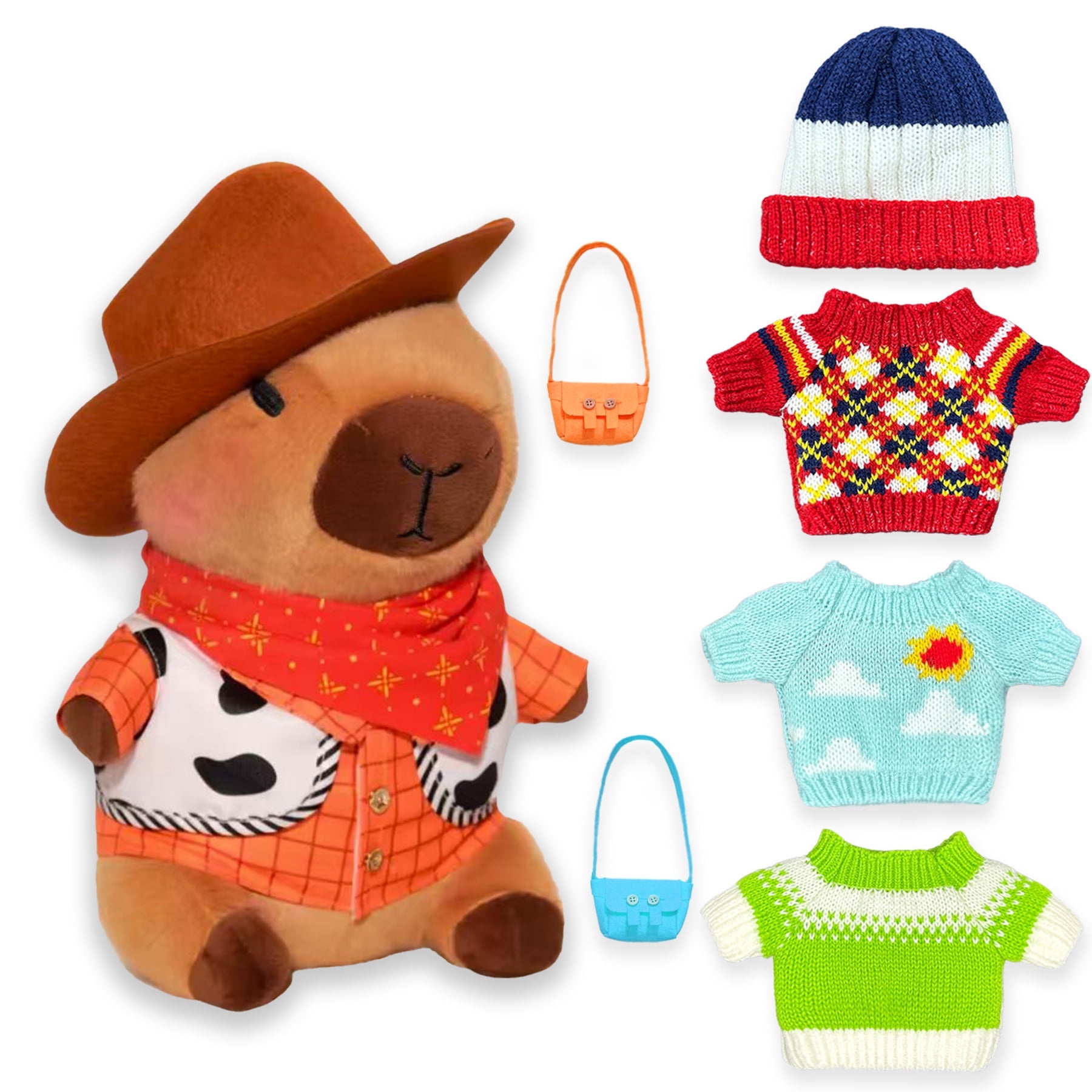 Dress-Up Capybara Plush Toy, 10.2 in Capybara Stuffed Animal with 8/9/10 Clothes & Accessories , Soft Plushie Gift for Kids
