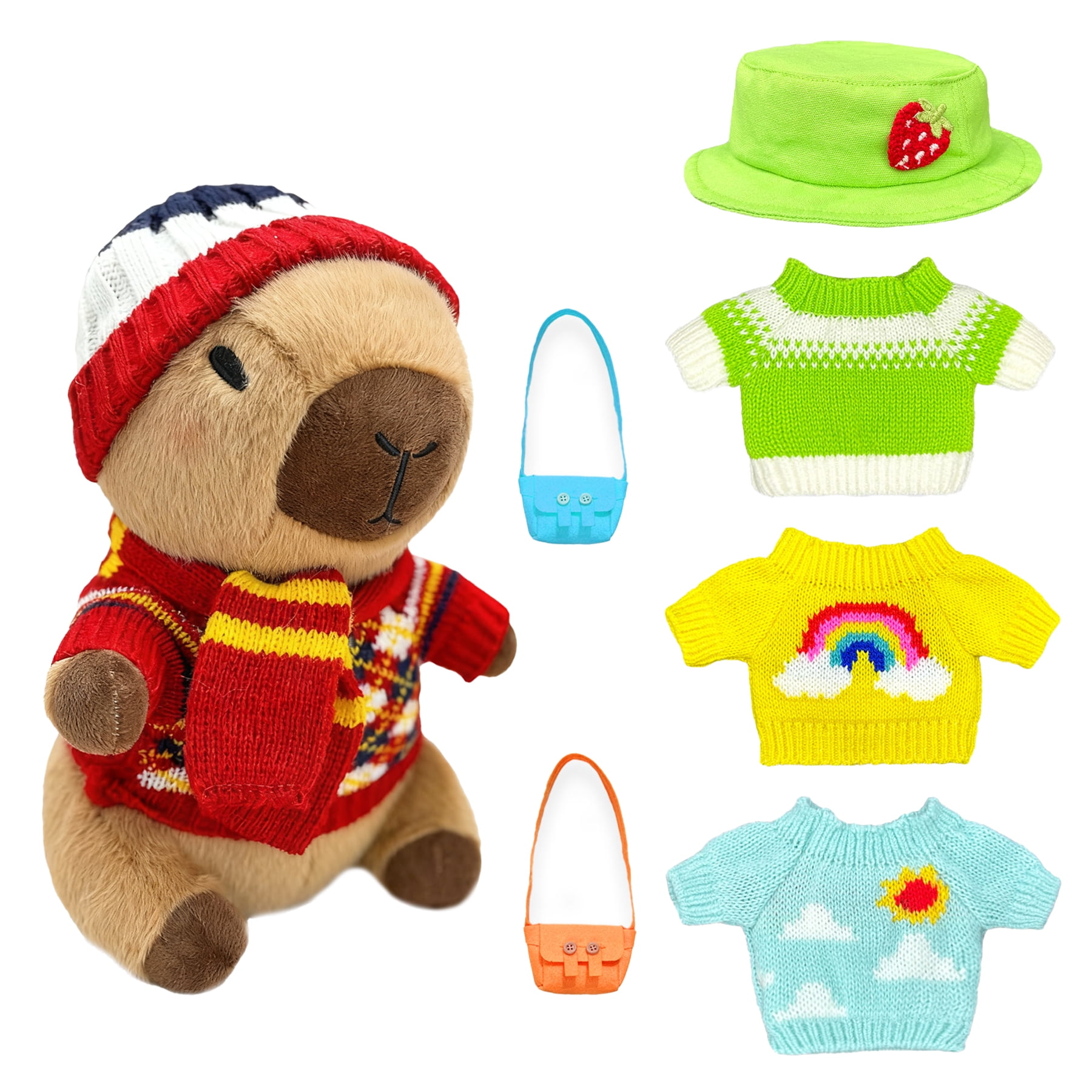Dress-Up Capybara Plush Toy with Outfit & Accessories Set, Soft Stuffed Animal, 8/9/10-Piece Clothes & Bag Bundle, Gift for Kids