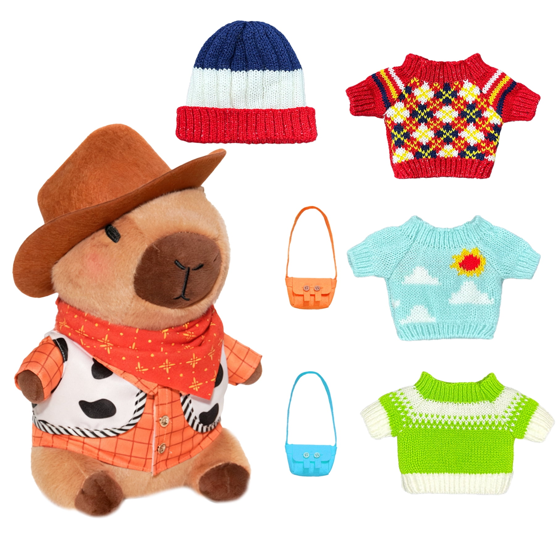 Dress-Up Capybara Plush Toy with Outfit & Accessories Set, Soft Stuffed Animal, 8/9/10-Piece Clothes & Bag Bundle, Gift for Kids