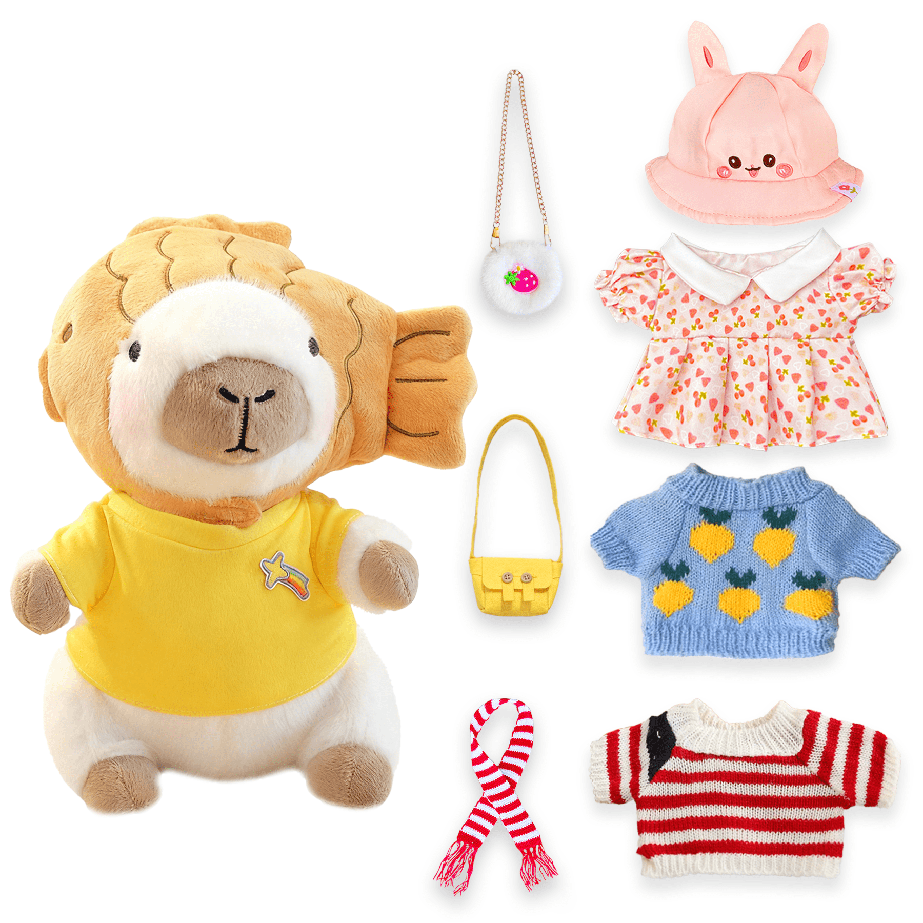 Peluche Capybara Habillée – Avec Vêtements Et Accessoires – Dès 3 Ans – Cadeau Pâques
