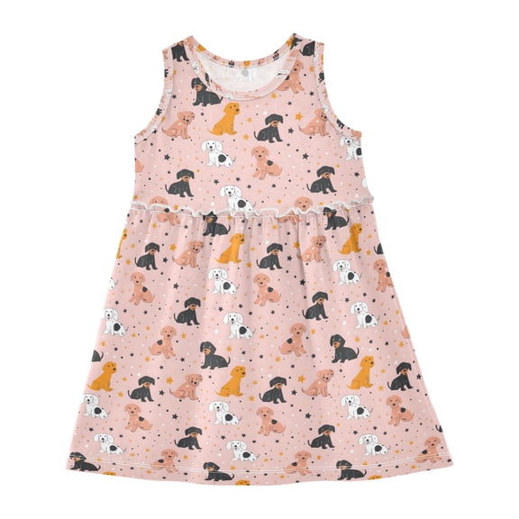Dress Vector Cute Dogs Sleeveless Dress for Hem A-Line Casual Sundress