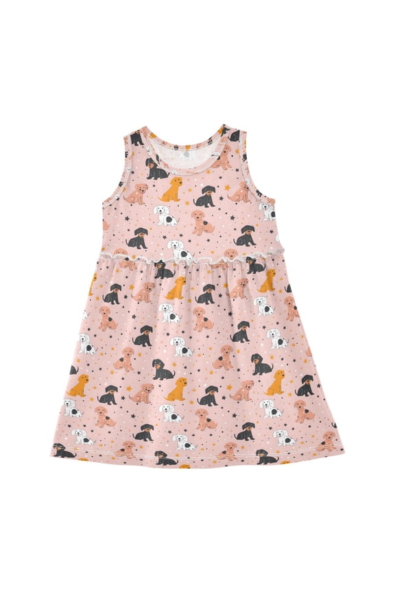 Dress Vector Cute Dogs Sleeveless Dress for Hem A-Line Casual Sundress