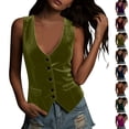 thumbnail image 1 of Dress Velvet Vest for Women Slimming V Neck Waistcoat Soft Button Front Vest for Casual Office Vest, 1 of 8