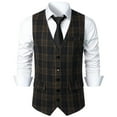 thumbnail image 1 of Dress Vests for Men Vintage Plaid Printed Slim-Fit Suit Waistcoats Sleeveless Button-Down V Neck Business Work Formal Vest 2025, 1 of 3