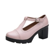 Dress Wedding Shoes for Women Low Block Heels Mary Jane Chunky T-Strap Interview Shoes Closed Toe Oxfords Pump Shoes