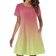 FFYUMNY Dress for Woman Short Sleeve Knee Length Dress Convertible Bridesmaid Dresses Women Dress Juniors Juniors Plus Smocked Dress with Back Cut Out Summer Boho Georgette Floral Print Casual