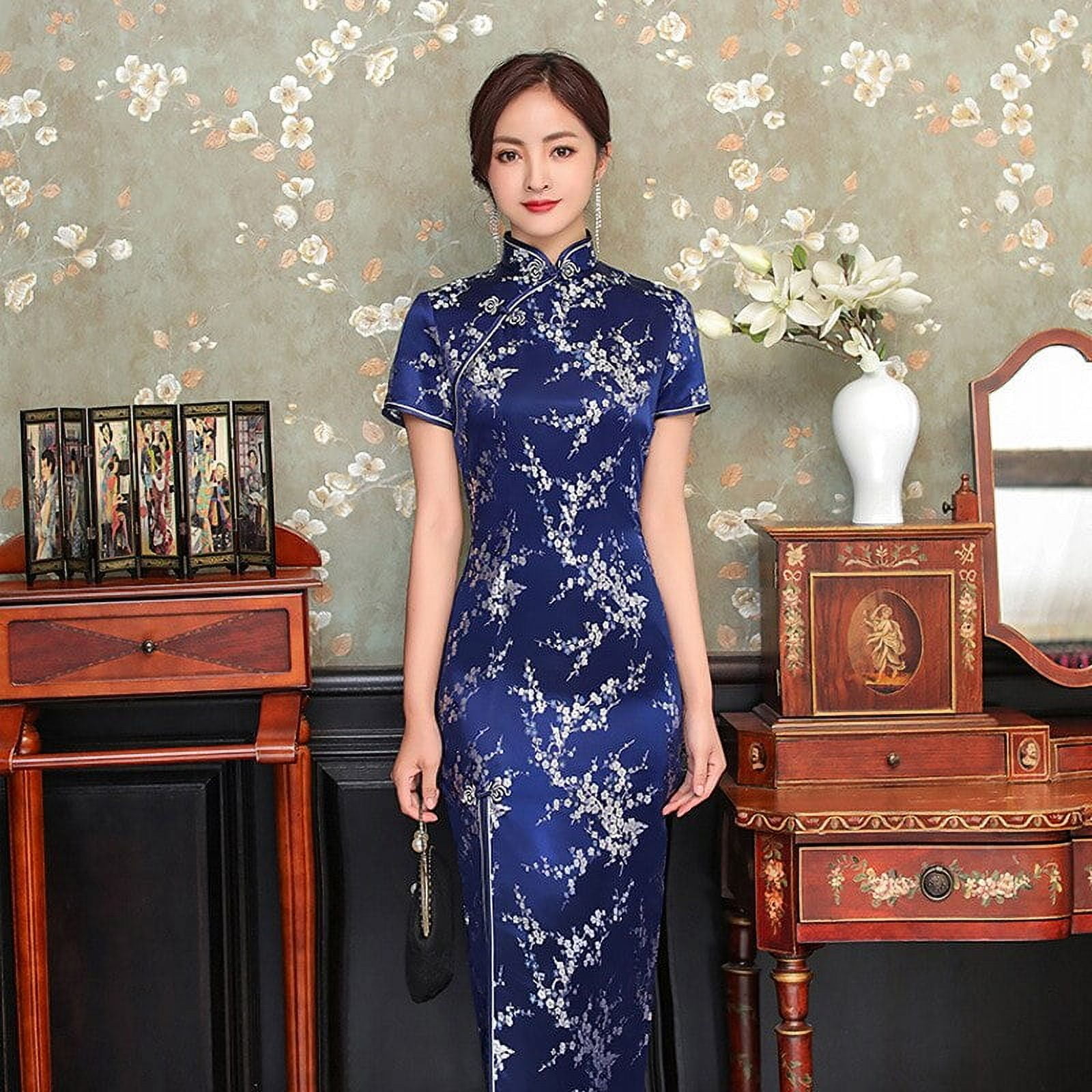 【正規販売店】 Short Cheongsam Women Dress Sleeve Long Vintage Split Front Clothing
