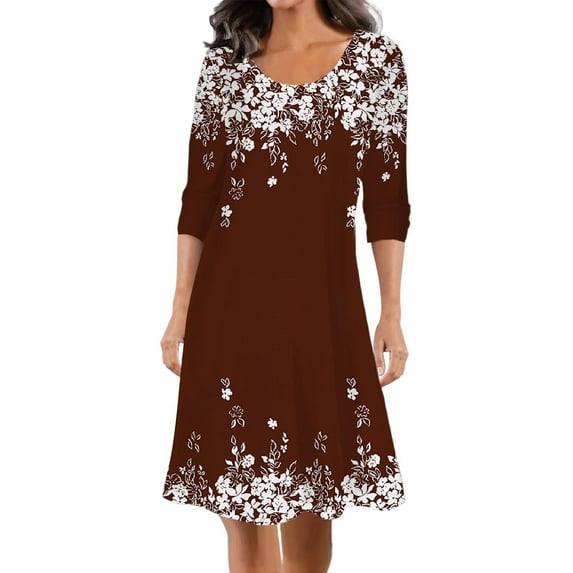Dress Women Summer Floral Print Round Neck Mini Fashion Street Outdoor Long Sleeve Loose Womens Dresses