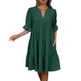 thumbnail image 1 of Dress Women Summer Loose Half Sleeve a Line Mini Dress Pleated V Neck Baby Doll Dresses with Pockets, 1 of 9