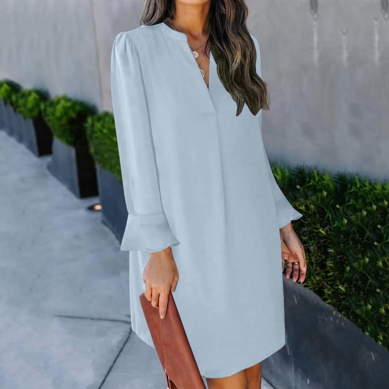 Dress For Women V Neck Long Sleeves Solid Color Flowy Casual Summer Dresses Womens with Pockets below The Knee Dresses Womens Dresses for Work Dresses for Beaches Short Dress with Pockets Womens - Dress For Women V Neck Long Sleeves Solid Color Flowy Casual Summer Dresses Womens with Pockets below The Knee Dresses Womens Dresses for Work Dresses for Beaches Short Dress with Pockets Womens -