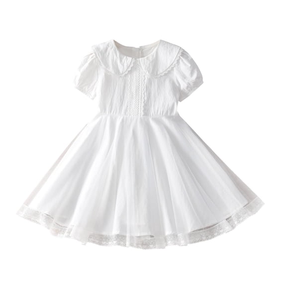 Dress for Girl Solid Colour Short Sleeve Sundress Lace Trim Lightweight Soft Casual Summer A-Line Flowy Dresses