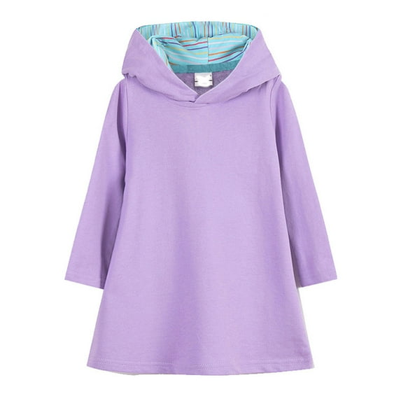 Dress for Girls Autumn New Solid School Long Sleeve Hooded Sweatshirt Dress Girl Dresses Purple 3-4 Years