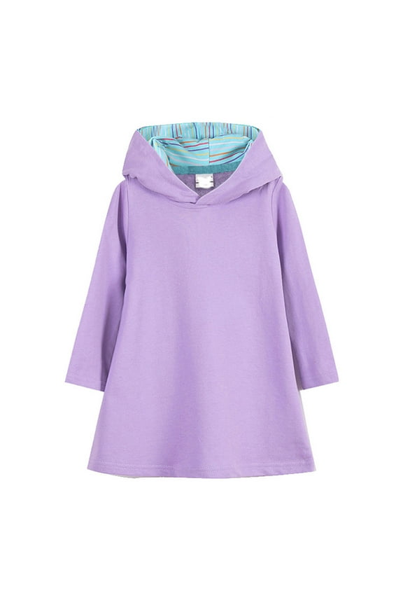 Dress for Girls Autumn New Solid School Long Sleeve Hooded Sweatshirt Dress Girl Dresses Purple 3-4 Years