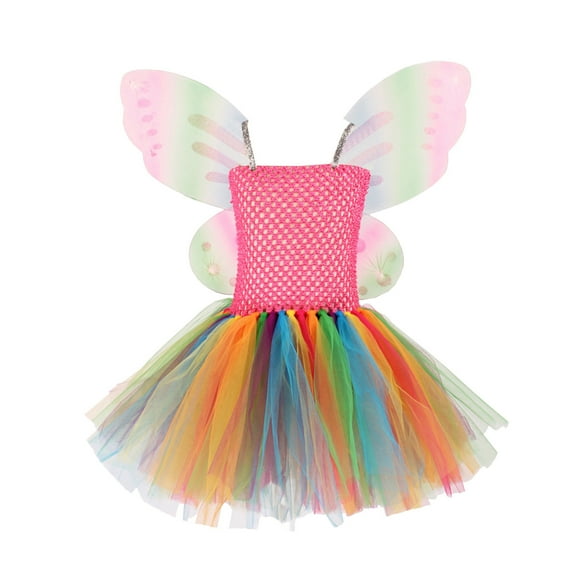 Dress for Girls Baby Summer Sleeveless Casual Rainbow Tutu Mesh Outwear Dress with Wing Girls' Dresses Orange 8-9 Years