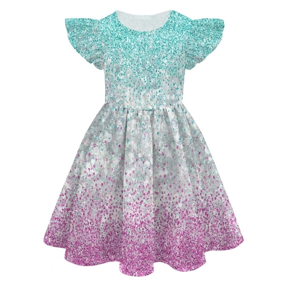 Dress for Girls Color 3D Digital Print Cute Personality Fashion Fly Sleeve Girls Graduation Dress