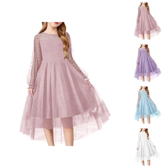 Dress for Girls Girls Formal Dresses Spring Long Sleeved Girls' Dress Mesh Princess Dress