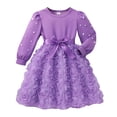 thumbnail image 1 of Dress for Girls Kids 3D Floral Pearl Floral Print Long Sleeve Elegant Party Midi Dress Dresses for Girls Purple 4-5Y, 1 of 9