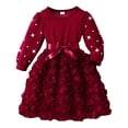 thumbnail image 1 of Dress for Girls Kids 3D Floral Pearl Floral Print Long Sleeve Elegant Party Midi Dress Girls Dresses Red 4-5Y, 1 of 9