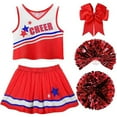 thumbnail image 1 of Dress for Girls Kids Toddler Girls Cheerleading Uniforms 3 Piece Set Sleeveless Short Top with Skirt Headband Girls Skirt Red A, 1 of 2