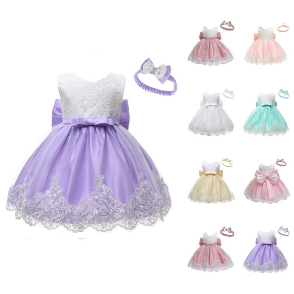 Dress for Girls Party Dresses for Girls Baby Girls Lace Bowknot Princess Wedding Formal Tutu Dress Headband Set Clothes