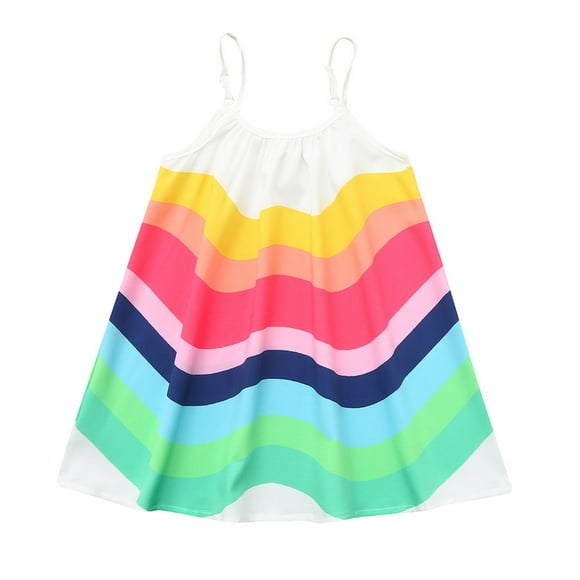 Dress for Girls Rainbow Shoulderless Summer Print Sleeveless Vest Cute Clothes