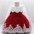 thumbnail image 1 of Dress for Girls Ruffle Long Sleeve Lace Bowknot Flower Pageant Wedding Dresses for Play Party Birthday Casual, 1 of 9