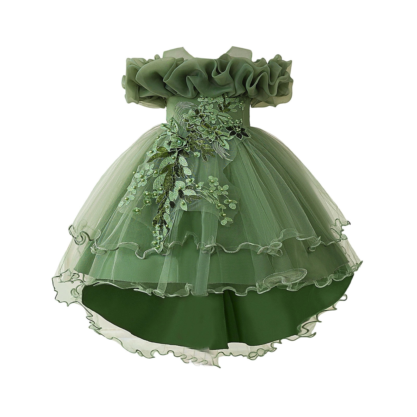 Dress for Girls Satin Girl Dress with Puffed Sleeves for Birthday Party Christening