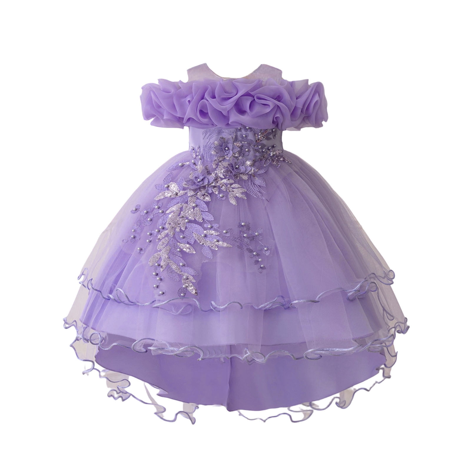 Dress for Girls Satin Girl Dress with Puffed Sleeves for Birthday Party Christening