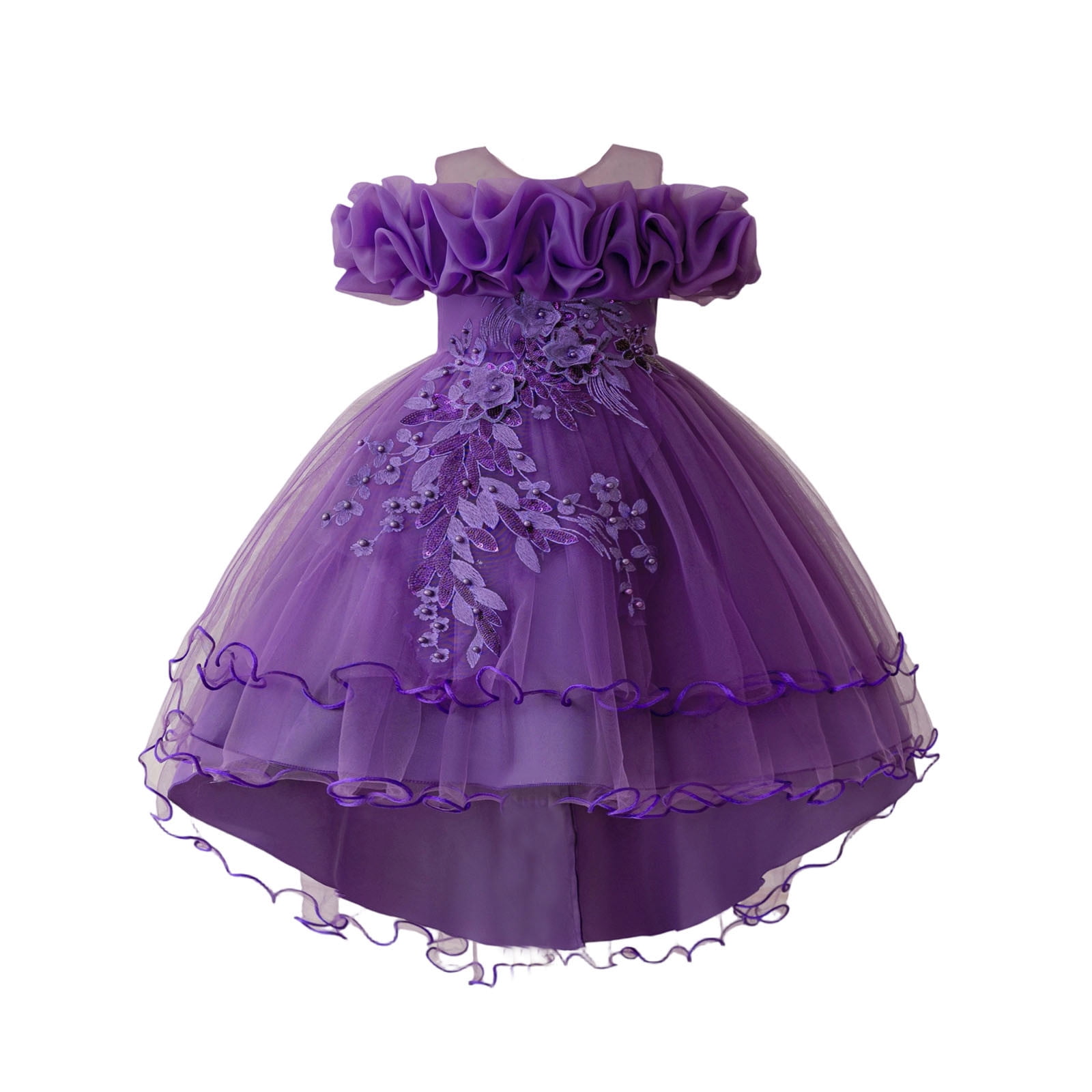 Dress for Girls Satin Girl Dress with Puffed Sleeves for Birthday Party Christening
