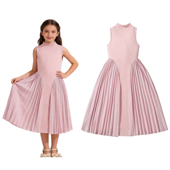 Dress for Girls Sleeveless Pleated Long Dress A Line Flowy Dress Spring Dress for Girls 7-8 Years