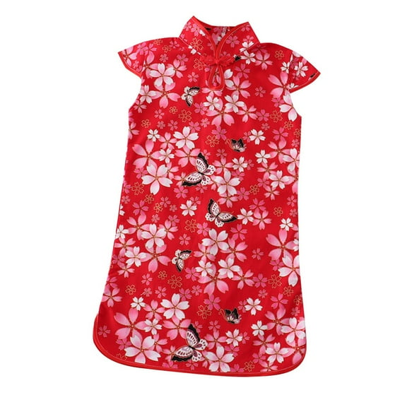 Dress for Girls Summer Cheongsam Qipao Fly Sleeve Short Tang Suit Dress Girl Dresses RD1 4-5 Years