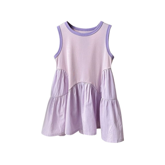 Dress for Girls Toddler Kids Girls Cute Solid Color Dress Sleeveless Stretchy Cotton Tank Dress a Line Sundress Kids Princess Dresses Purple 12Y