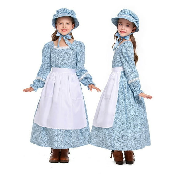 Dress for Girls Toddler Kids Girls Floral Prairie Dress Kirt Hair Accessories Apron 3 Piece Set Girls' Dresses Blue 15 Years-16 Years