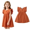 thumbnail image 1 of Dress for Kids Ruffle Sleeve Flared Flowy Dress Brown Girls Dress 3-4 Years, 1 of 6