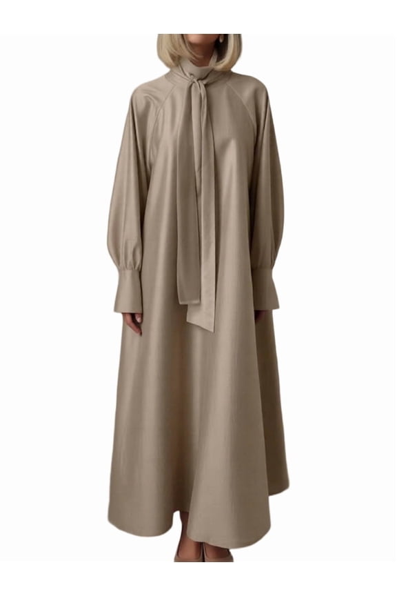 Dress for Muslim Eid Prayer Jilbab Dubai Women Maxi Kaftan Islamic Salah Dress Soft Muslim Women Clothes Khaki L