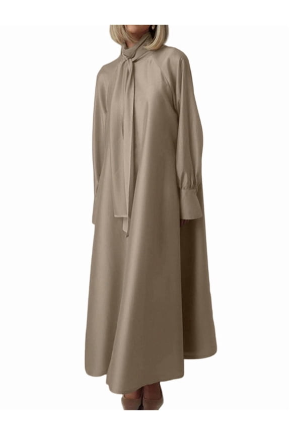 Dress for Muslim Eid Prayer Jilbab Dubai Women Maxi Kaftan Islamic Salah Dress Soft Muslim Women Clothes Khaki M